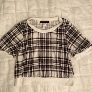 Plaid, black, and white crop top